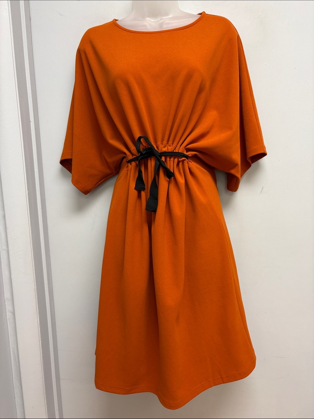 Samuel Dong Orange Batwing Sleeve Drawstring Waist Midi Dress Size 1